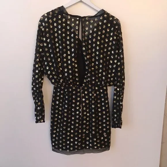 Finders Keepers Black Gold Sheer Sequined Dress S - Picture 6 of 8